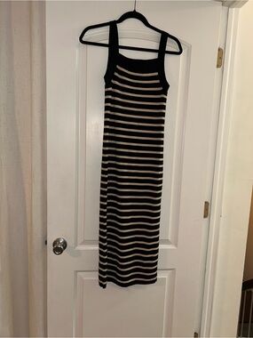 Striped Black and Cream Women's Tank Midi Dress